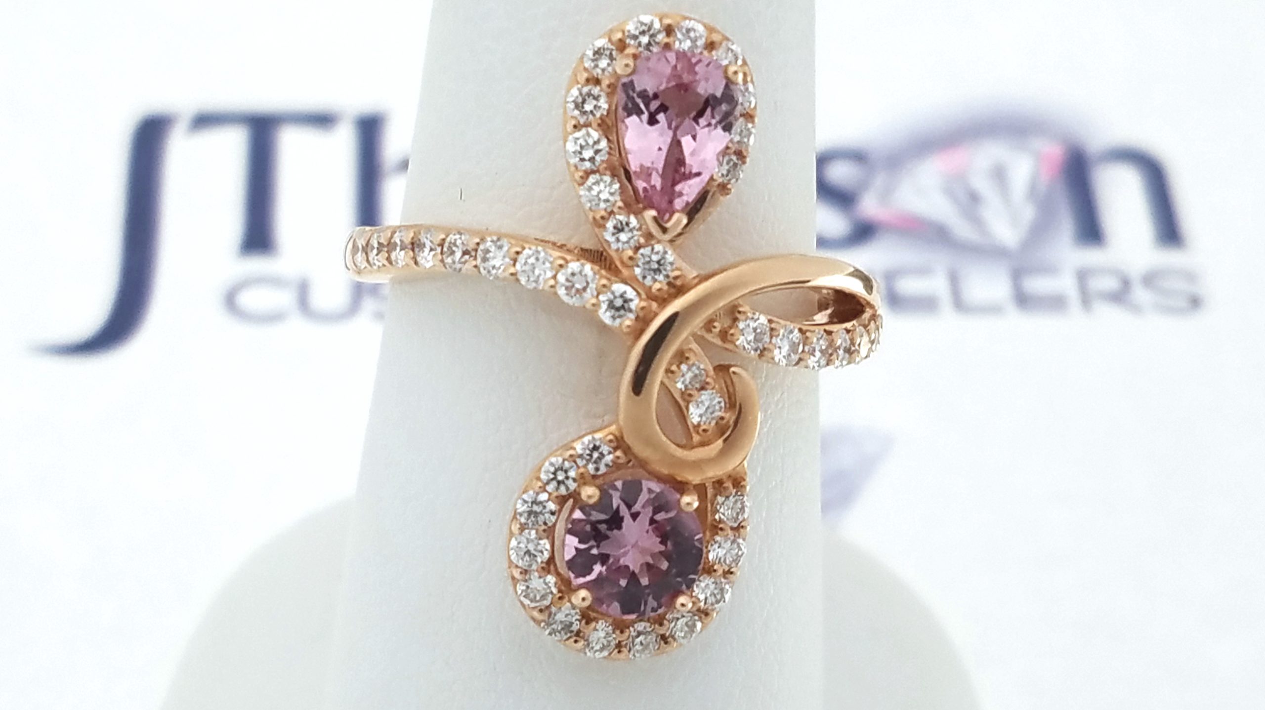 Rose Gold Bypass Lotus Rare Pink Garnets Diamonds Ring